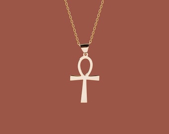 14K Gold Ankh Necklace, Egyptian Jewelry | Dainty Ankh Pendant, Ancient Egyptian Necklace | Protection Cross Necklace, African Jewelry Women