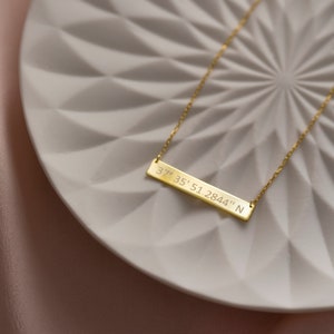 14K Gold Custom Coordinate Necklace, Personalized Coordinate Engraved Coordinate Necklace, Latitude Longitude Necklace Where We Met Gift image 5