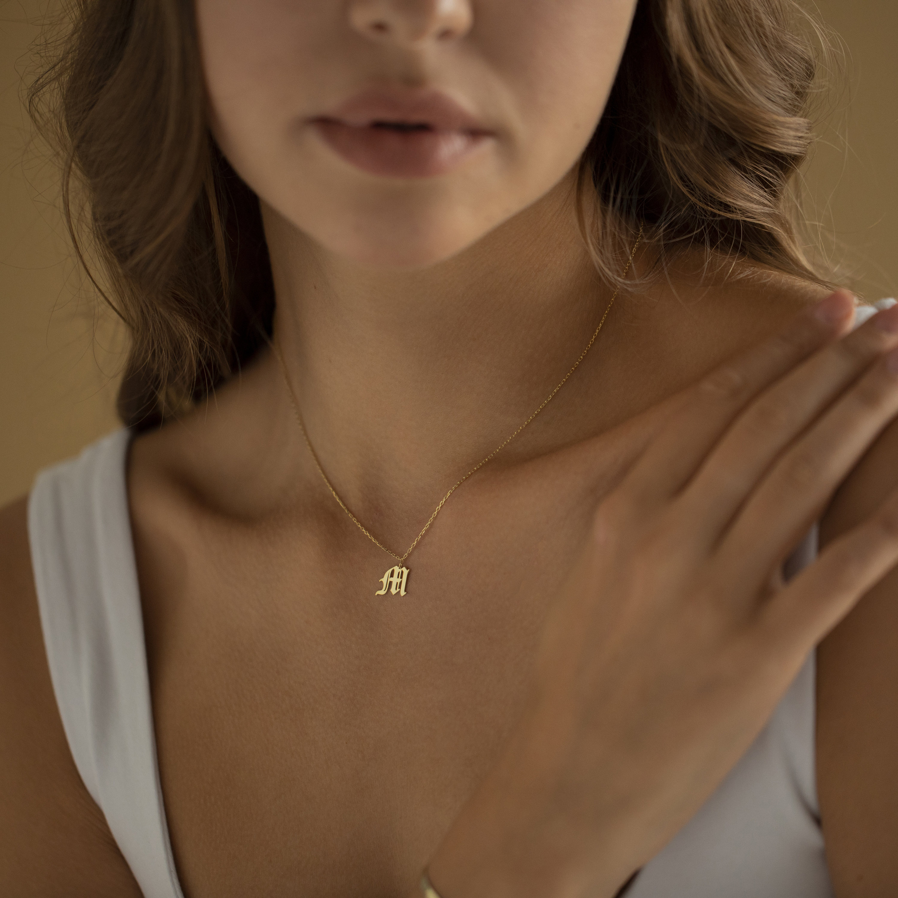 14k gold old english initial necklace deals
