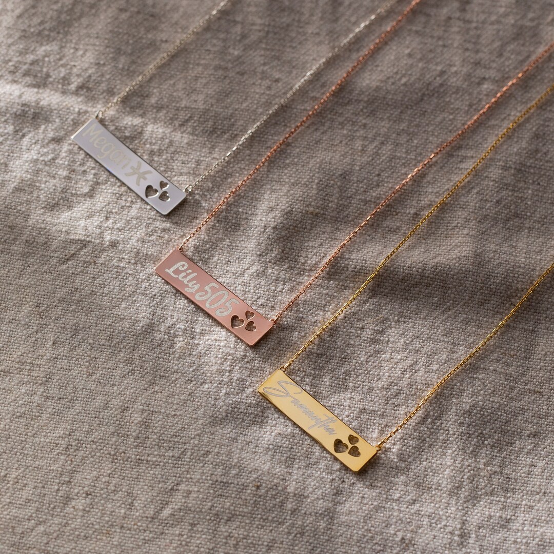 Custom Bar Necklace, 14K Gold Bar Necklace Engraved Bar Necklace