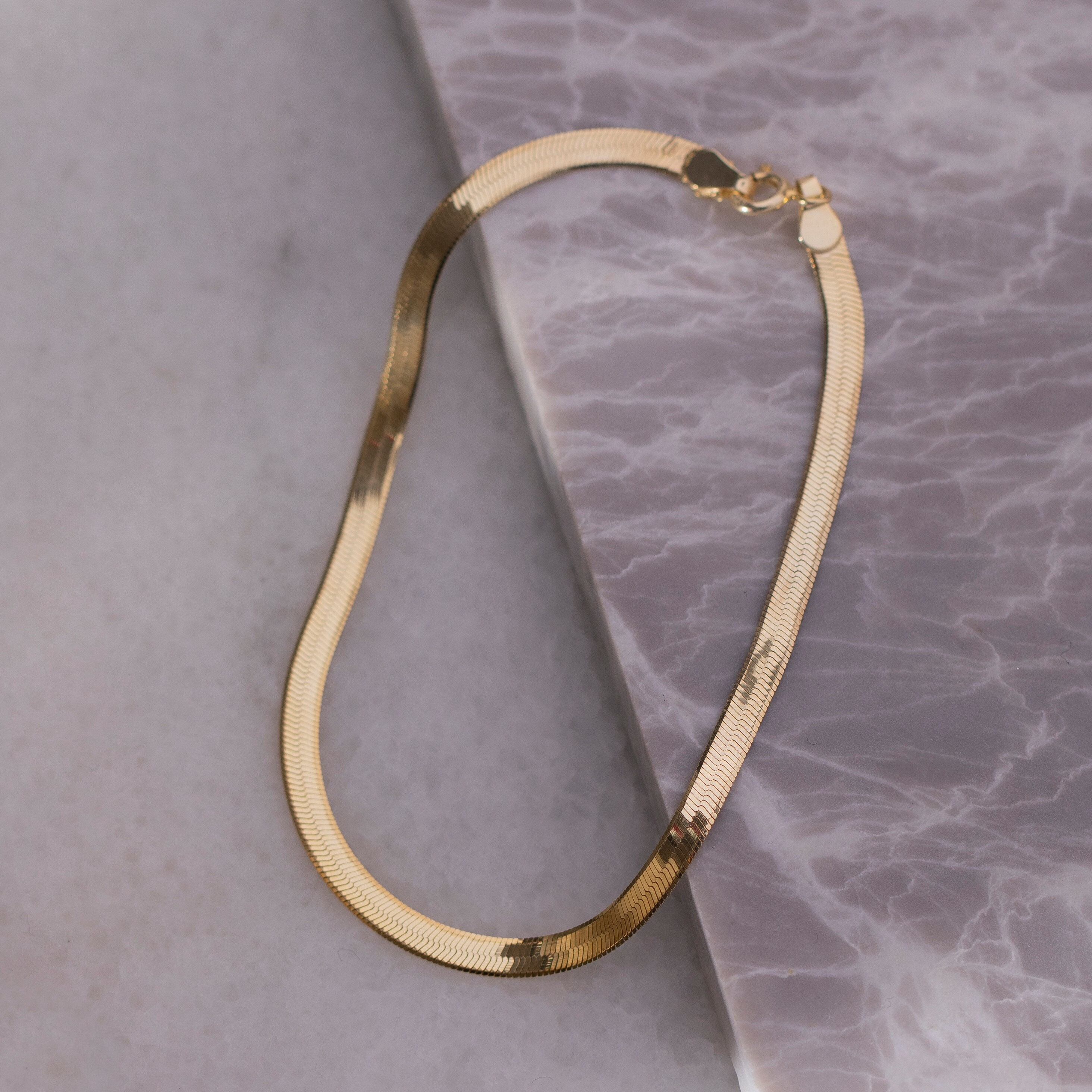 Flat Snake 18K Gold Bracelet , Wrist Bracelet, 18K gold vermeil on to 925  Sterling Silver Snake bracelet , Herringbone Chain
