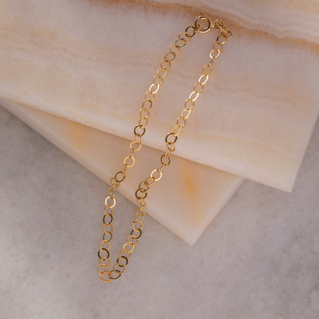 Thin Gold Bracelet, 14K Gold Rolo Chain Bracelet Cable Chain Bracelet