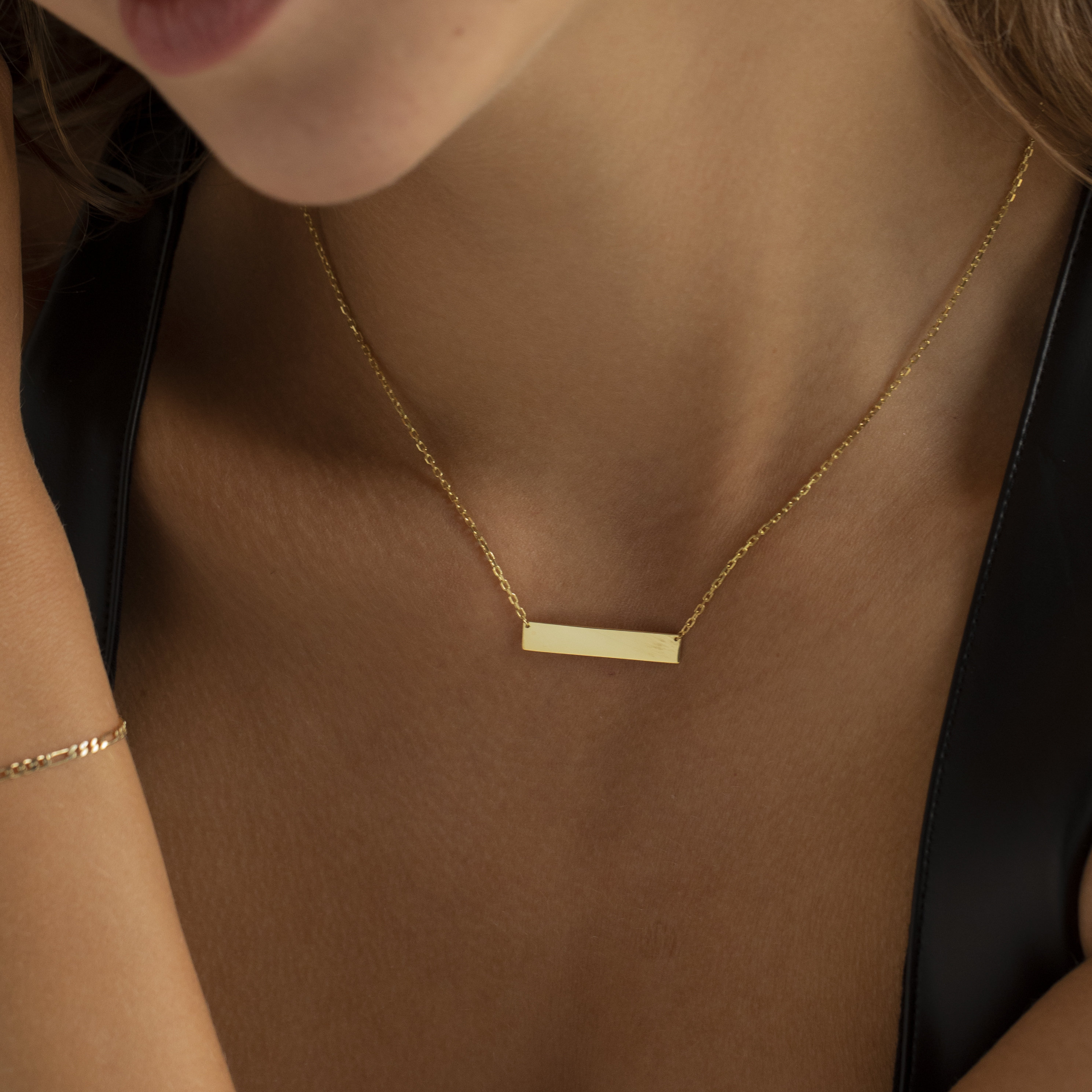 Personalized Bar Necklace, 14K Gold Bar Necklace | Laser Engraved ...