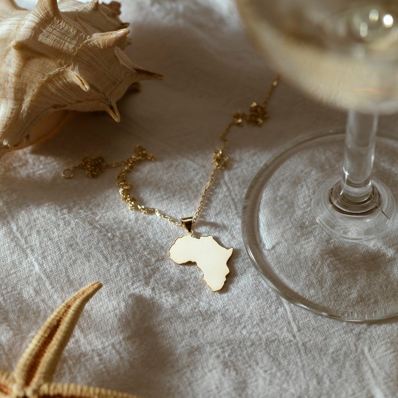 14K Gold Africa Necklace, Gold Vermeil African Necklace | Africa Pendant, Travel Necklace | Everyday Necklace, Silver Africa Necklace Women image 5