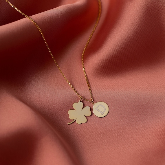 Clover Necklace w/ Initial, Good Luck Necklace | Shamrock Necklace, Four Leaf Clover Necklace | Clover Charm, Good Luck Charm, 4 Leaf Clover