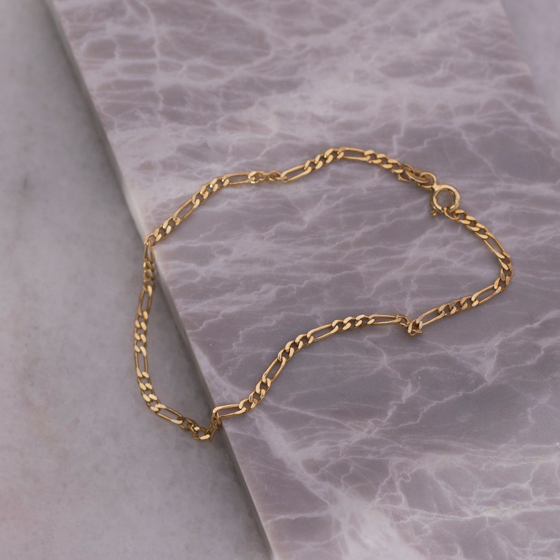14K Gold Figaro Chain Bracelet, Dainty Gold Bracelet Simple Gold Bracelet, Silver Chain Bracelet Layering Bracelet, Thin Gold Bracelet image 2