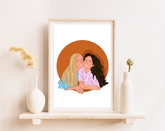 Portrait personnalisé sans visage, cadeau 21e anniversaire pour elle, portrait de dessin animé à partir d'une photo, cadeau pour meilleure amie