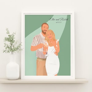 Custom Couple Portrait, Personalized Engagement Gift, Last Minute Gift, Cartoon Illustration, Custom Drawing from Photo, Gift for Woman