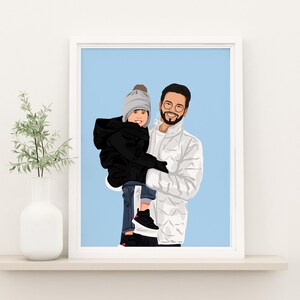 Custom Family Portrait, Personalized Father’s Day Gift, New Dad Gift, Gift for Grandpa, Family Illustration, Custom Drawing from Photo