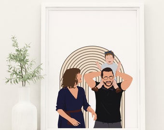 Family Portrait Illustration, Faceless Portrait, Personalized Drawing, Custom Illustration, Gift For Him, Birthday Gift, Digital Portrait