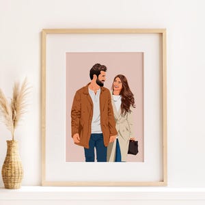 Portrait de couple personnalisé, illustration de dessin animé, cadeau d'anniversaire, cadeau personnalisé, cadeau petit ami, dessin d'après photo, cadeau petite amie