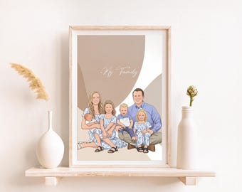 Custom Cartoon Family Portrait: Personalized Drawing, Add Loved One to Photo