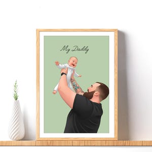 Personalized Cartoon Family Portrait Illustration, Sentimental Fathers Day Gift for Him
