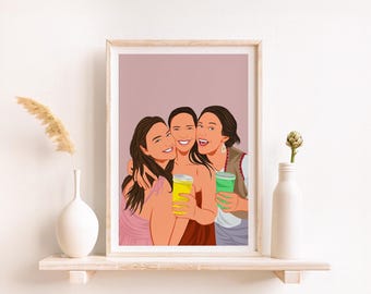 Custom Best Friend Portrait, Cartoon Illustration, Birthday Gift for Her, Friendship Gift, Personalized Gift for Sister, Drawing from Photo