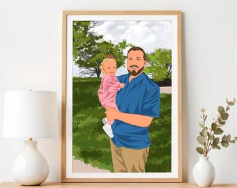 Digital Custom Family Portrait Drawing: Personalized Fathers Day Dad Gift