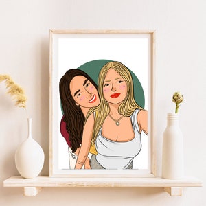 Cartoon Beste Freundin Portrait, individuelle Illustration, Gemälde vom Foto, Geschenk beste Freundin, personalisiertes Geschenk für Freundin