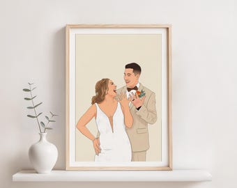 Custom Couple Portrait: First Anniversary Gift for Him, Drawing from Photo