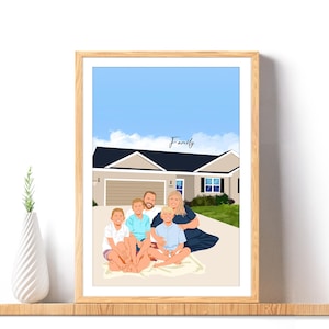 Ritratto di casa personalizzato da foto, regalo personalizzato, regalo di inaugurazione della casa, casa con famiglia, illustrazione di casa, regalo di Natale, regalo di famiglia