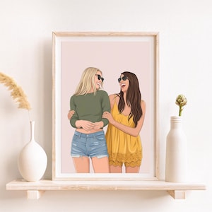 Aangepast cartoonportret, gepersonaliseerd cadeau zus, tekening van foto