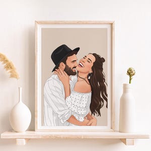 Ilustração personalizada de retrato de casal: desenho a partir de foto, presente de Natal para namorada/namorado.