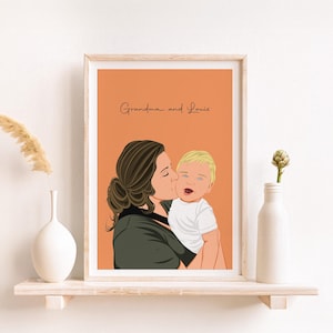 Disegno personalizzato da foto, regalo di compleanno per la nonna, regalo personalizzato per la mamma, ritratto di famiglia, illustrazione personalizzata, regalo per lei