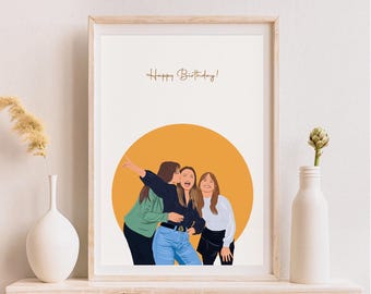 Custom Friendship Portrait: Birthday Gift for Her