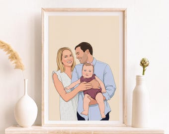 Custom Family Portrait Illustration, Digital Portrait Print, Personalized Mothers Day Gift for Mom