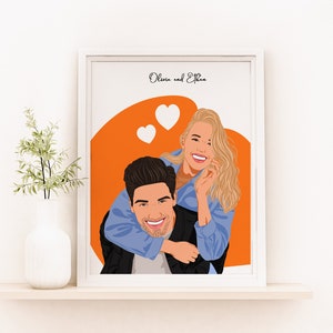 Custom Faceless Couple Portrait, Cartoon Portrait From Photo, Personalized Gift For Boyfriend, Gift For Him, Custom Illustration