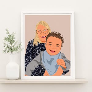 Illustration personnalisée, portrait de famille, cadeau personnalisé pour maman, ajouter un être cher à une photo, portrait de dessin animé, cadeau de grand-mère, dessin sans visage