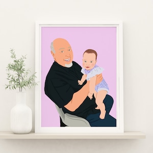 Familienportrait, Opa und Kinder Portrait, Portrait vom Foto, Benutzerdefiniertes gesichtsloses Portrait, individuelles Gedenkgeschenk