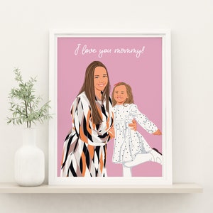 Custom Family Portrait Illustration, Mommy And Me Portrait, Personalized Birthday Gift For Mom, Mother Daughter Gift, Faceless portrait
