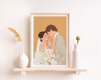 Framed Custom Couple Portrait: Personalized Wedding Anniversary Illustration Gift