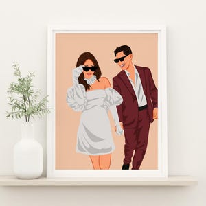 Custom Couple Illustration, Personalized Gift for Girlfriend, Cartoon Portrait, Faceless Portrait Print, Digital Drawing, Gift for Her