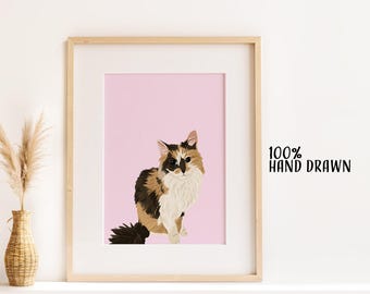 Framed Cat Memorial Gift:  Custom Pet Portrait Remembrance Illustration