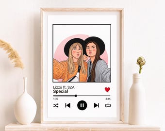 Custom Spotify Album Portrait, Cartoon Illustration, Personalized Friend Gift