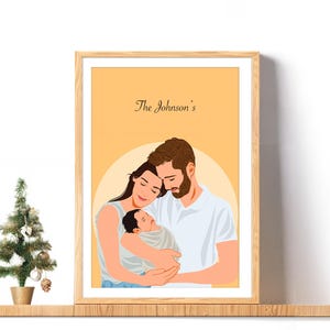 Custom Cartoon Portrait, Family with Kids Portrait, Christmas Gift for Dad, Faceless Illustration from Photo, Personalized Photo Gift