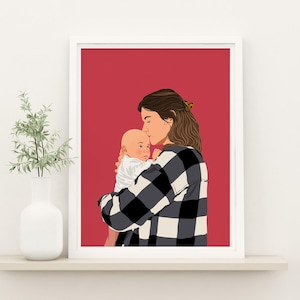 Custom Portrait, First Mothers Day Gift, Drawing From Photo, Faceless Portrait,  Mothers Day Gift, Family Illustration, Custom Wall Art