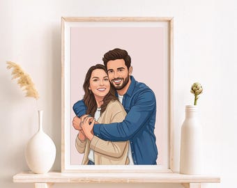 Custom Couple Portrait: First Anniversary Gift for Him