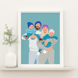 Retrato familiar personalizado, impresión de retrato sin rostro, regalo personalizado para mamá, dibujo a partir de una foto, regalo para abuelos, arte imprimible, regalo para ella