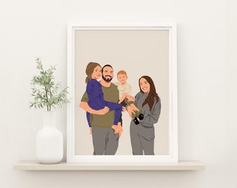 Custom Family Portrait from Photo: Personalized Illustration, Digital Print