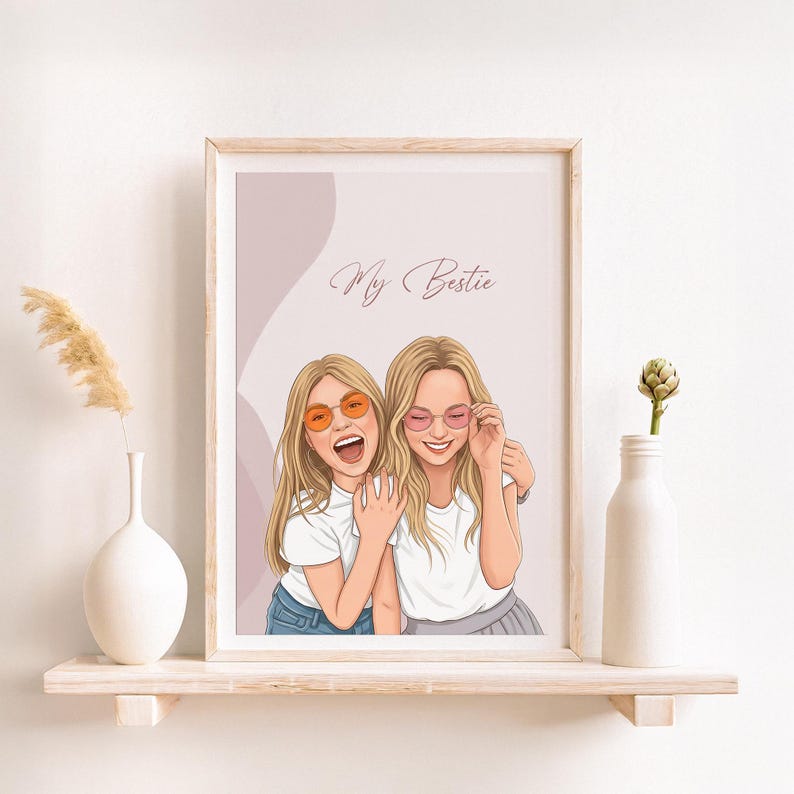 Custom Friend Portrait, Personalized Illustration, Cartoon Friendship Art (Digital Download) image 6
