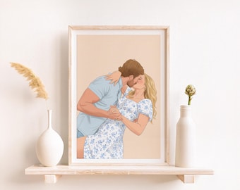Custom Couple Portrait: First Anniversary Gift for Him, Drawing from Photo, Personalized Illustration