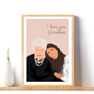 Retrato de caricatura personalizado, regalo de abuela, regalo personalizado, dibujo a partir de una foto, retrato sin rostro, regalo para abuelos, ilustración personalizada