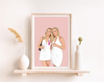 Custom Best Friend Portrait Illustration, Personalized Drawing from Photo, Gift for Sister Birthday