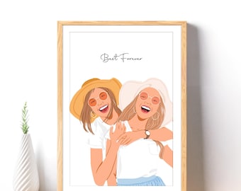 Custom Framed Friend Portrait: 30th Birthday Gift, Cartoon Illustration