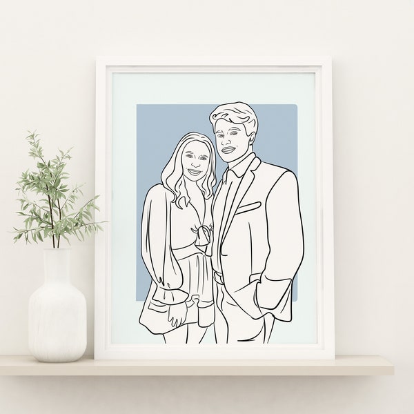 Custom Couple Line Drawing, Personalized Gift for Girlfriend, Custom Line Art, Girlfriend Birthday Gift, Gift For Her, Custom Portrait