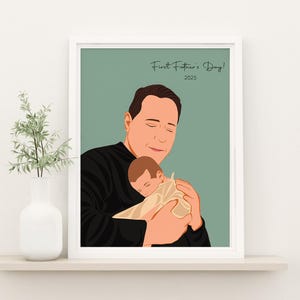 Custom Portrait Drawing, Personalized First Father’s Day Gift, New Dad Gift, Family Illustration, First Dad Gift, Custom Gift for Grandpa