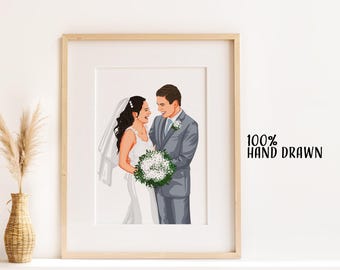 Custom Wedding Portrait, Framed Illustration from Photo