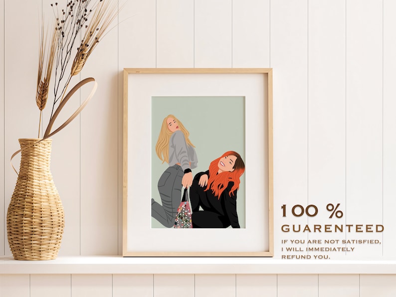Custom Cartoon Portrait, Best Friend Illustration, Personalized Gift image 8