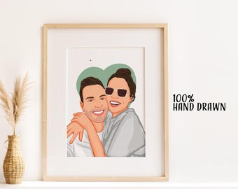 Framed Custom Couple Portrait: Personalized Valentines Day Boyfriend Illustration